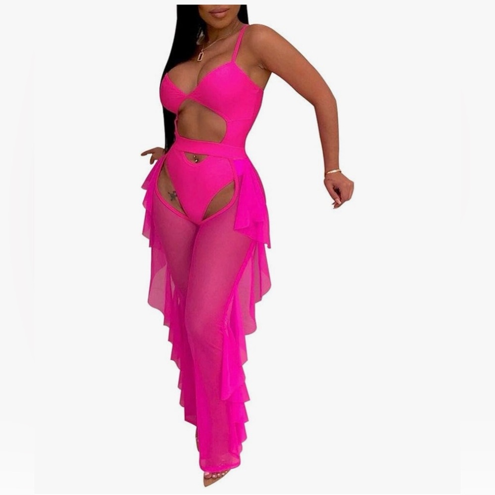Vibrant Pink Cutout Jumpsuit - Picture 1 of 5